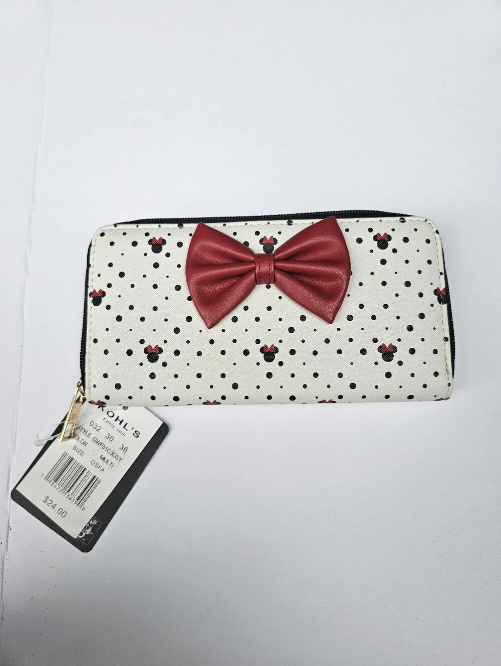 Disney Minnie Mouse Wallet Red Bow Polka Dots Travel Clutch New With Tags
